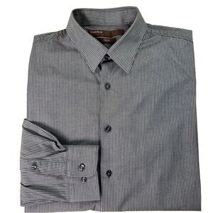 Men’s Grey Stripe Long-Sleeve Button-Down Shirt by Perry Ellis Size Large